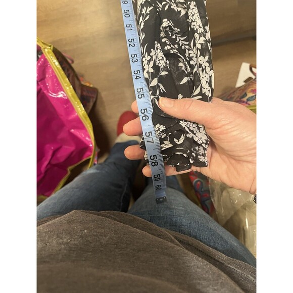 Banana Republic Black Gray Floral Maxi Dress 14 Asymmetrical Hem Flowy Ruffle - Picture 10 of 12